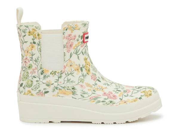 Featuring a floral rain boot.