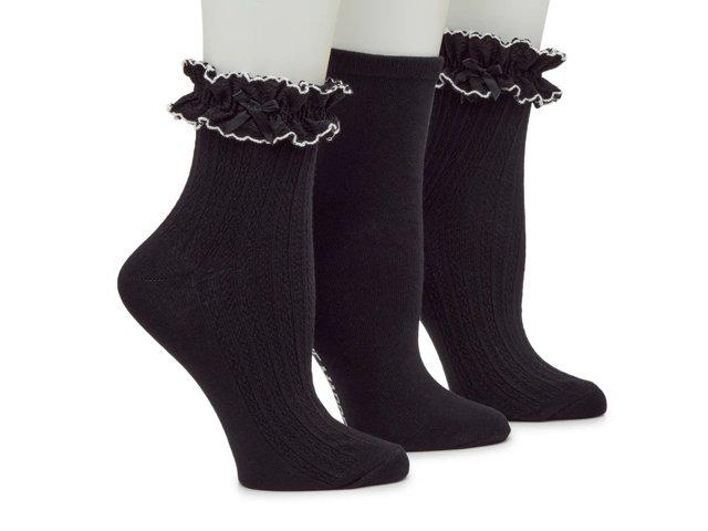 Steve Madden Women's Lace Trim Ankle Socks 3 Pack - Black