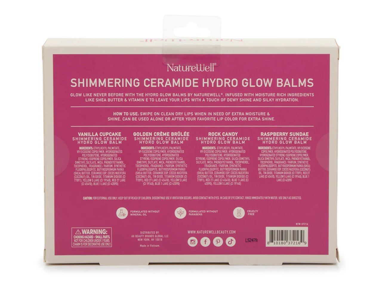 NatureWell Shimmering Ceramide Hydro Glow Lip Balm - 4 Pack