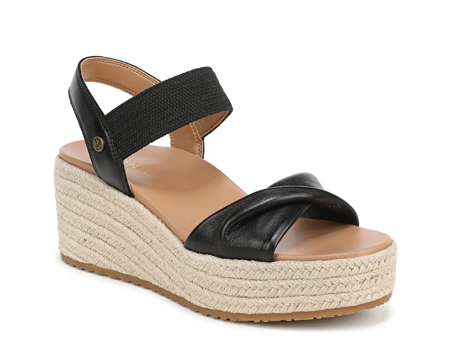 Vionic Darla Espadrille Wedge Sandal | Women's | Black Leather | Size 6 | Sandals