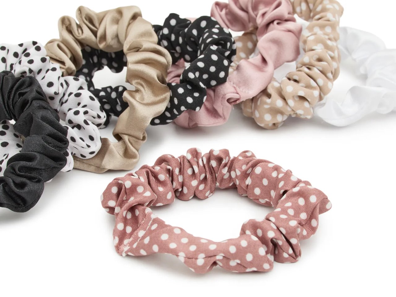 Skinny Polka Dot Scrunchie Set - 8 Pack