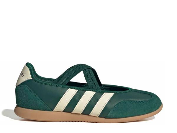 Featuring a dark green adidas Barreda Mary Jane sneaker.