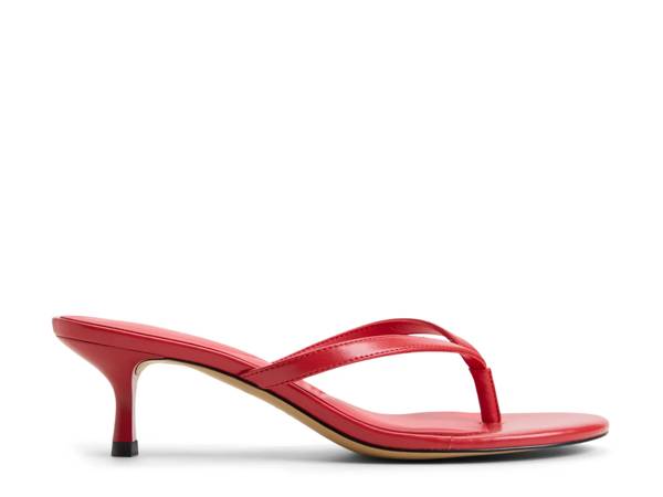 Featuring a women's red heeled sandal.