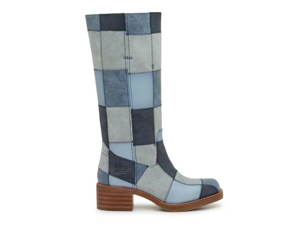 Featuring a pair of denim blue patchwork boots from Frye & Co.