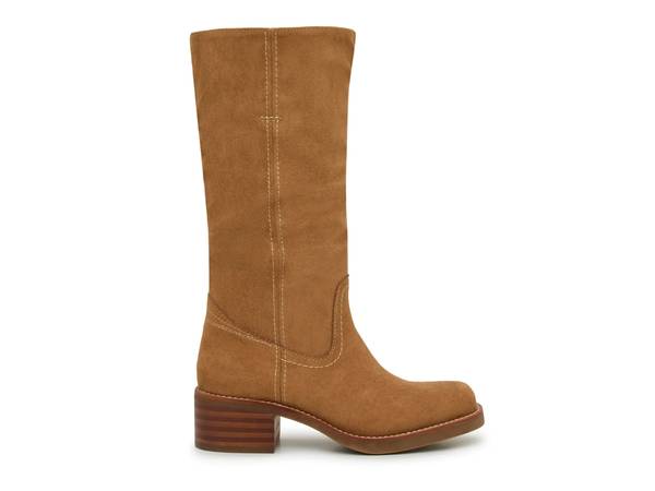 Featuring a tall brown boot from Frye & Co.