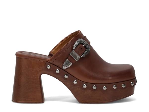 Featuring a brown clog from Frye & Co.