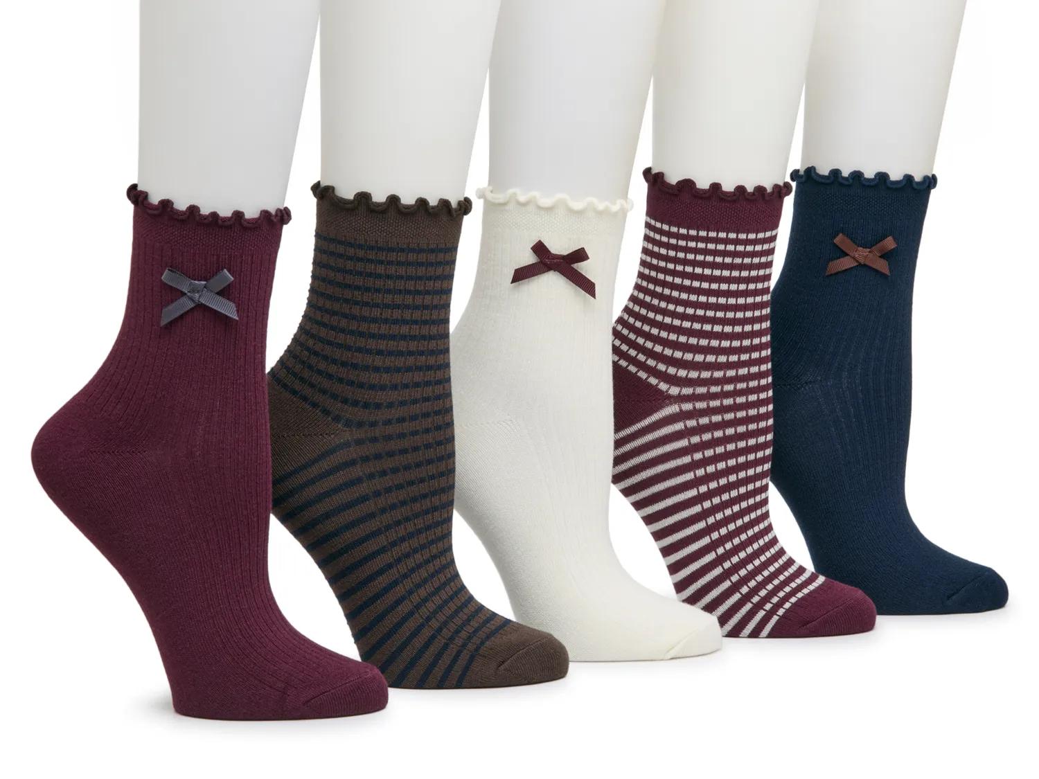 Bow Stripe Women's Ankle Socks - 5 Pack