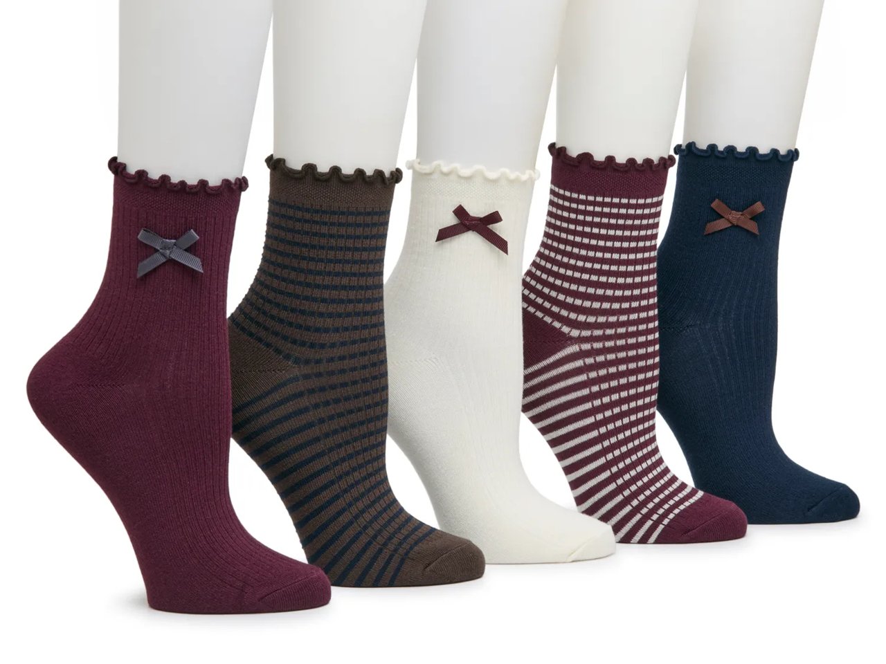 Bow Stripe Women's Ankle Socks - 5 Pack