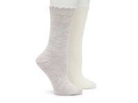 Marled Scalloped Women's Crew Socks - 2 Pack Ivory view