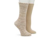 Marled Scalloped Women's Crew Socks - 2 Pack Tan view