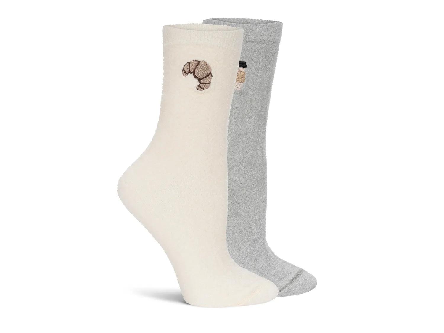 Lemon Velvet Cozy Crew Socks 2 Pack In Taupe
