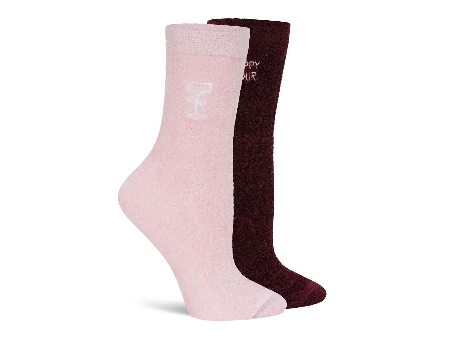 Lemon Velvet Cozy Crew Socks 2 Pack In Rose Pink