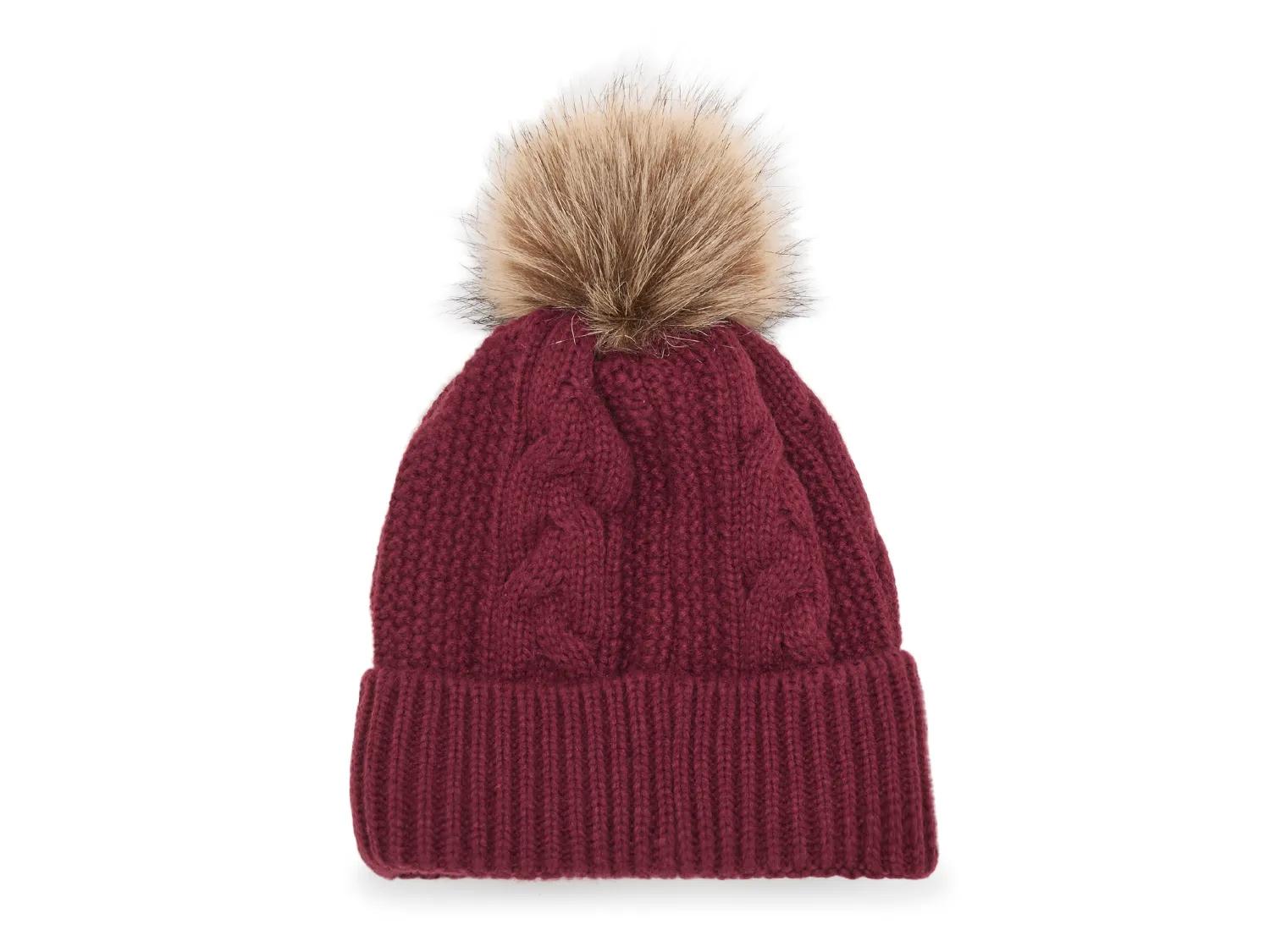 Fireside Cable Knit Pom Beanie In Burgundy