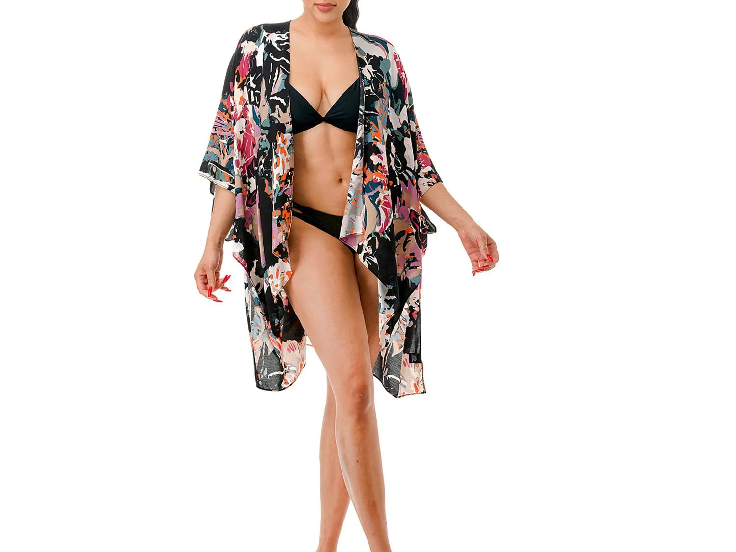Marcus Adler Printed Kimono | Women's | Black | Size One Size | Wraps
