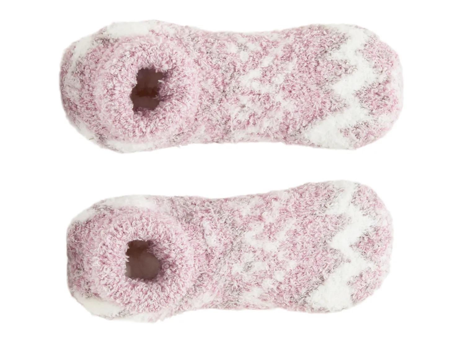 Fireside Roll Cuff Slipper Socks In Pink/off White