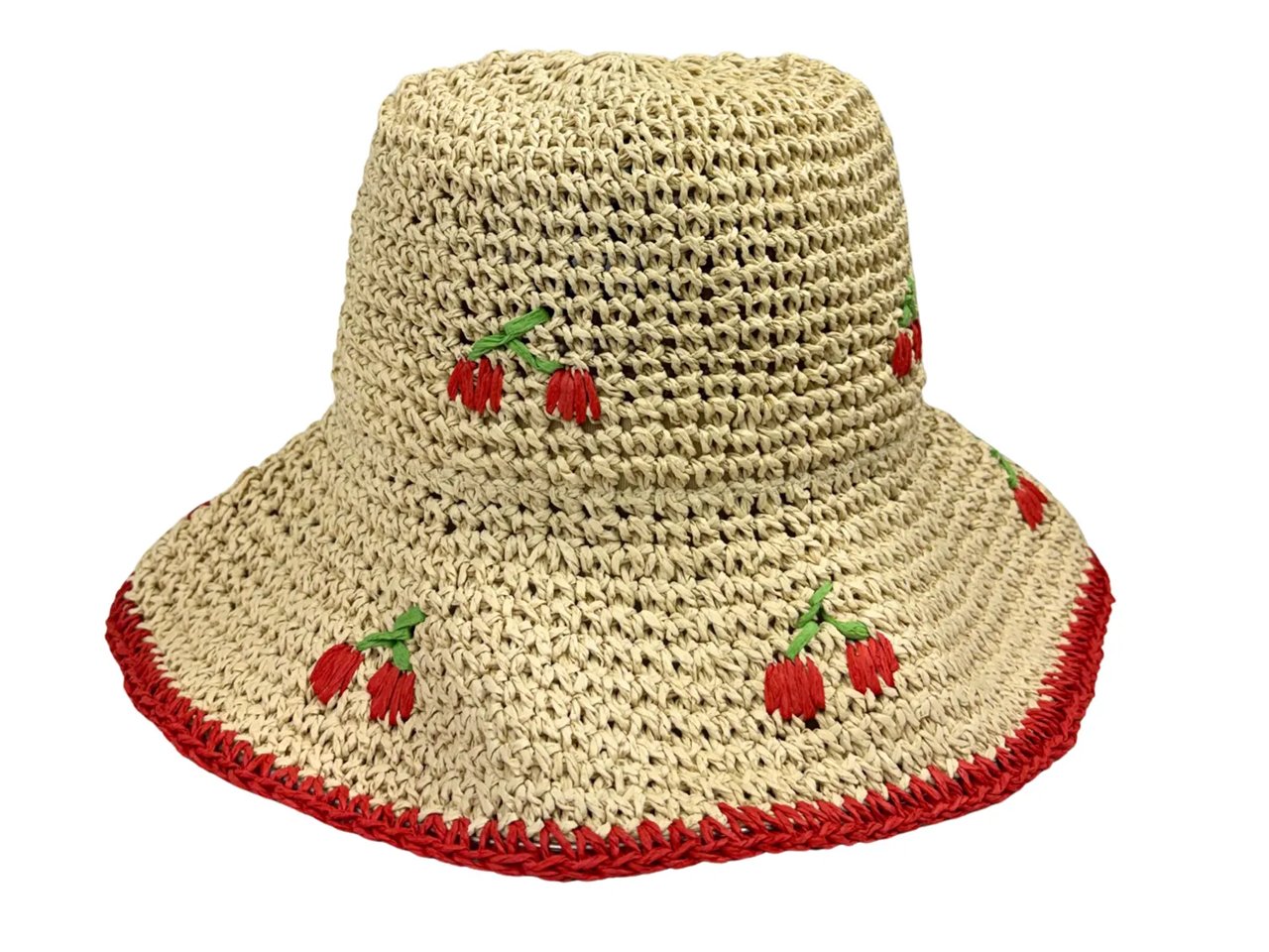 Straw Cherry Bucket Hat