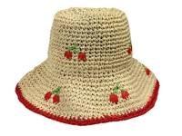 Straw Cherry Bucket Hat Red view