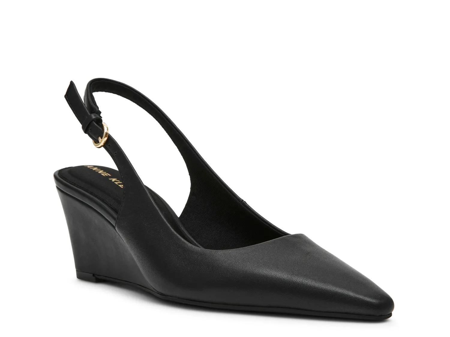 Anne Klein Cookie Wedge Pump | Women's | Black Synthetic | Size 5.5 | Pumps | Slingback | Wedge