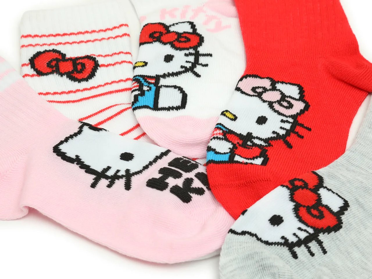 Hello Kitty Stripe Kids' Crew Socks - 5 Pack
