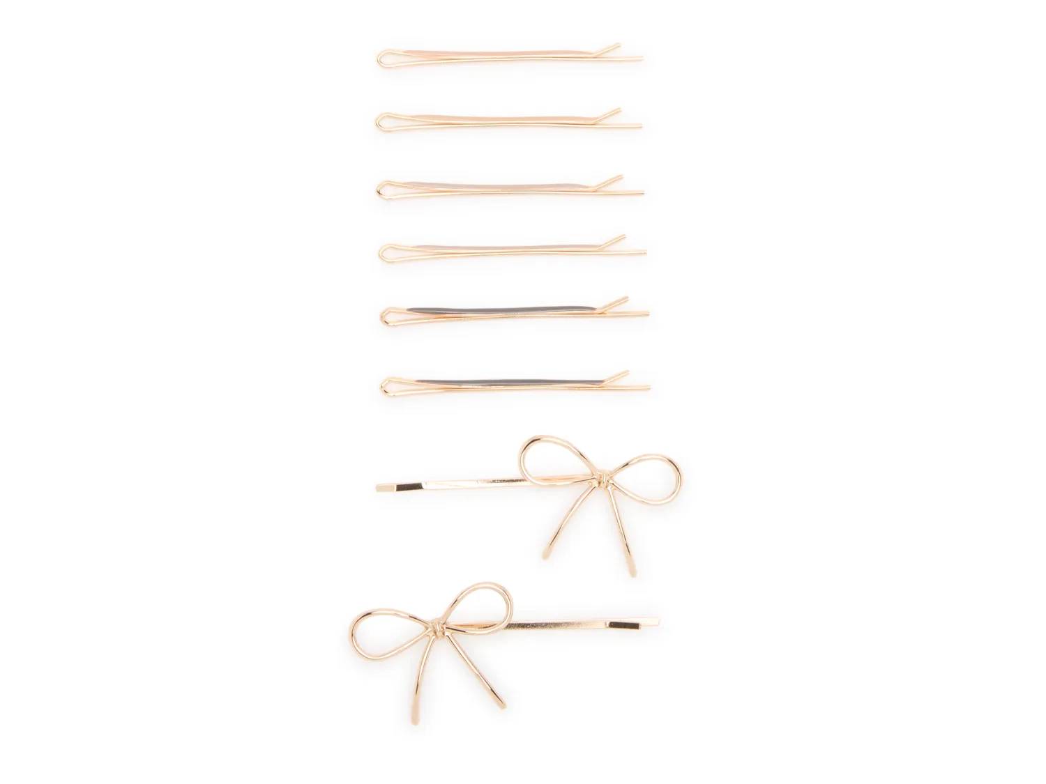 Metal Enamel Puffy & Bow Hair Pin Set - 8 Pack