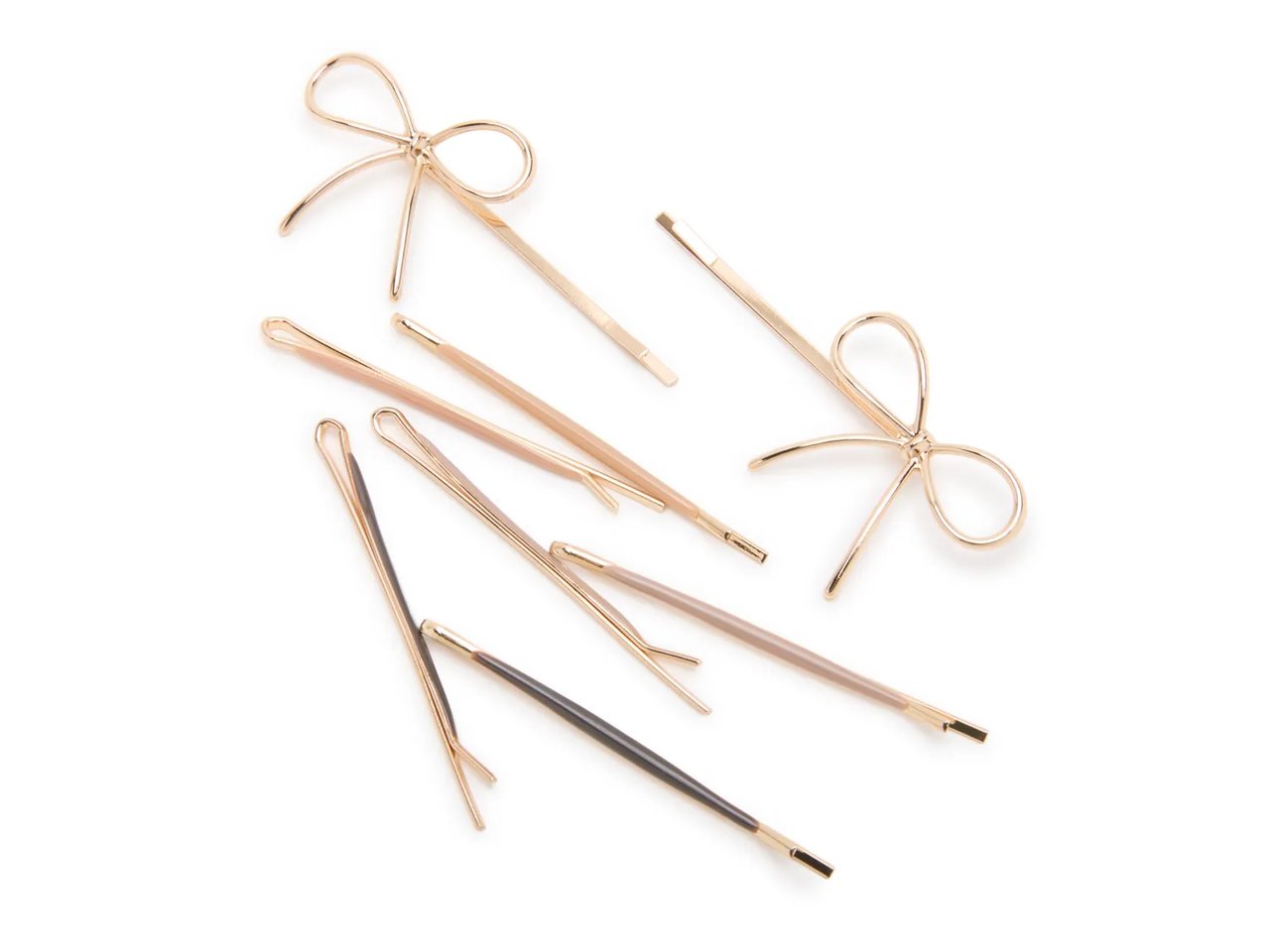 Metal Enamel Puffy & Bow Hair Pin Set - 8 Pack