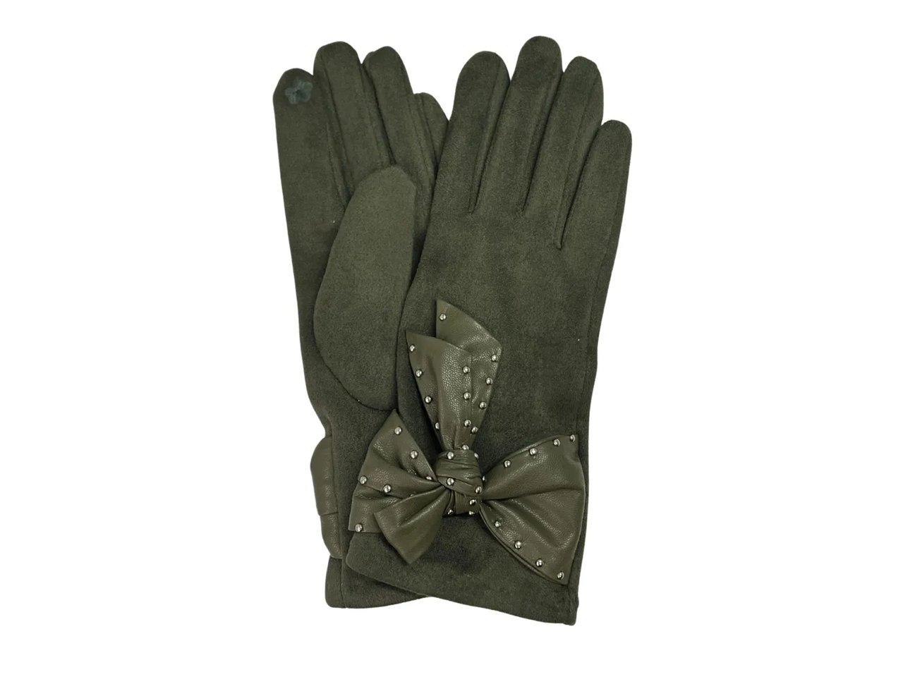 Studded Bow Faux Suede Gloves