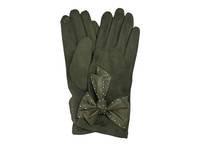 Studded Bow Faux Suede Gloves Olive Green view