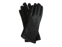 Woven Faux Leather Gloves Black view