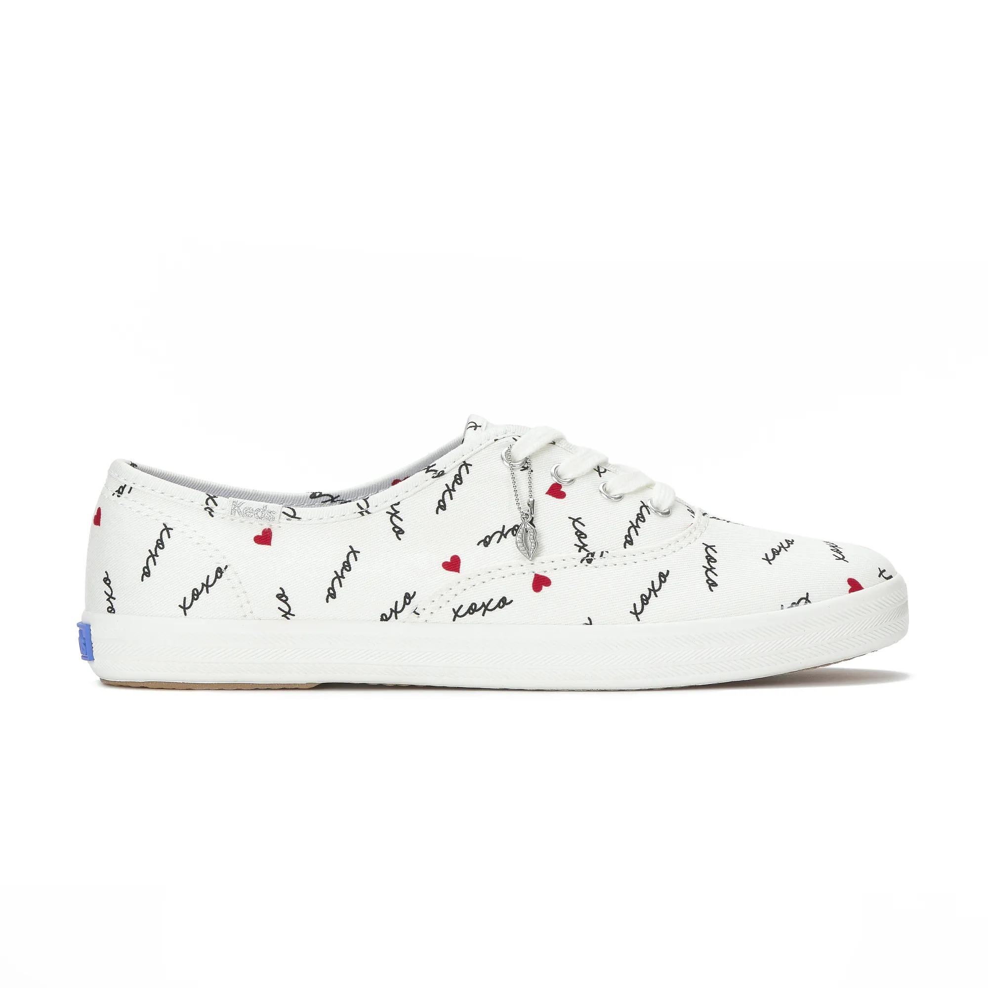 Keds Women's Champion Canvas Mini Dot Print Lace Up Sneakers in White/Black size 8.5 - M