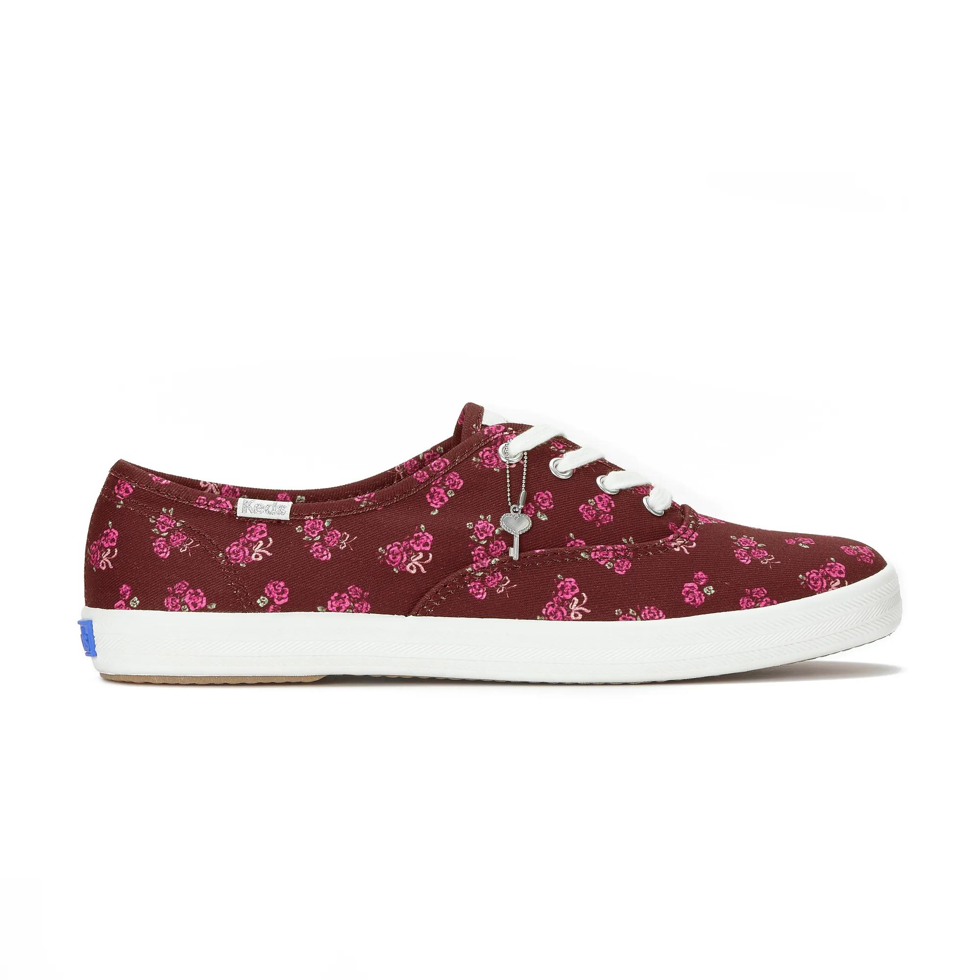 Keds Women's Champion Canvas Print Floral Lace-Up Sneakers in Burgundy size 9 - W