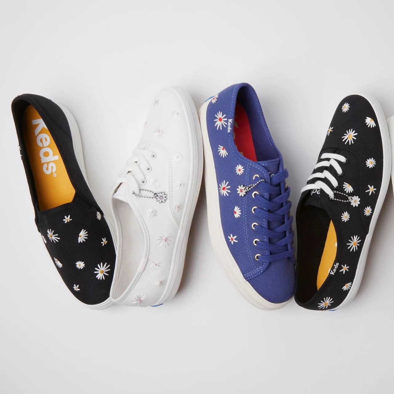Triple Decker Canvas Daisy Embroidery Slip On