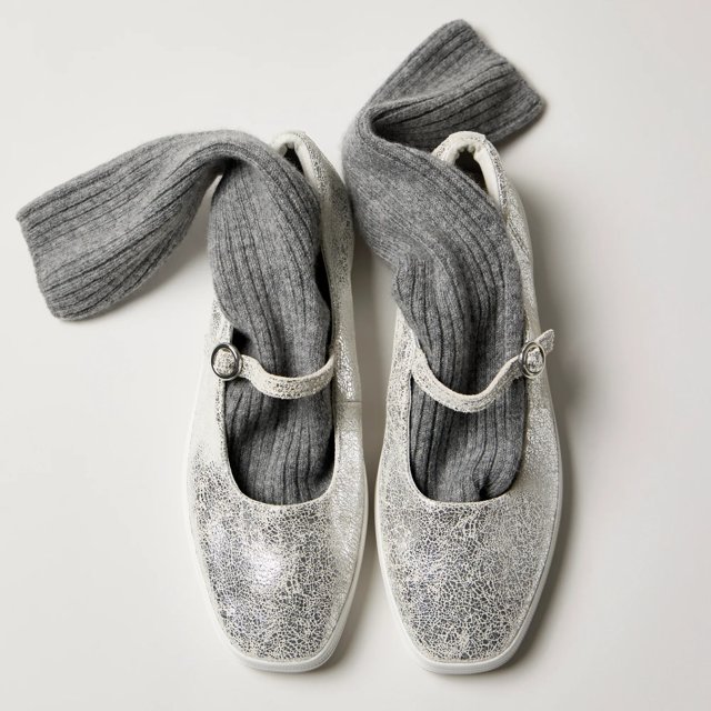 Square Toe Mary Jane Distressed Metallic Leather