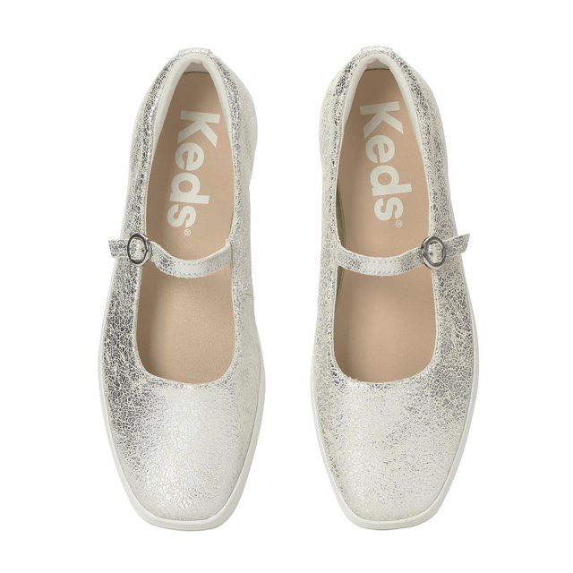 Square Toe Mary Jane Distressed Metallic Leather