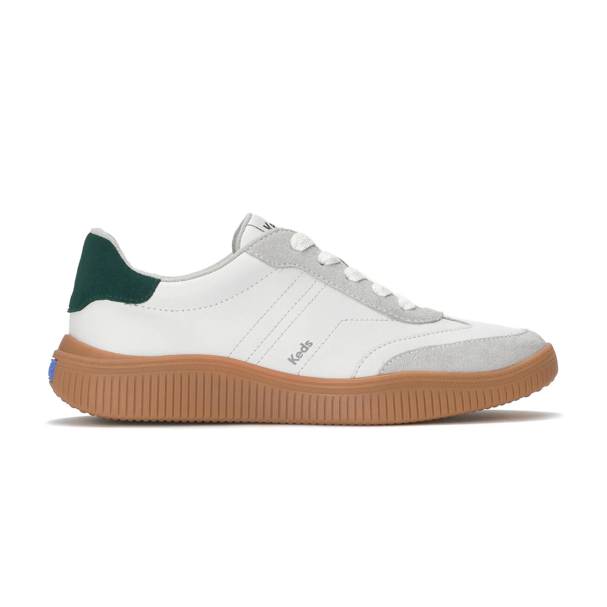 Keds Women's Contest Leather/Suede Lace-Up Sneakers in Light Grey/Forest Green size 11 - M