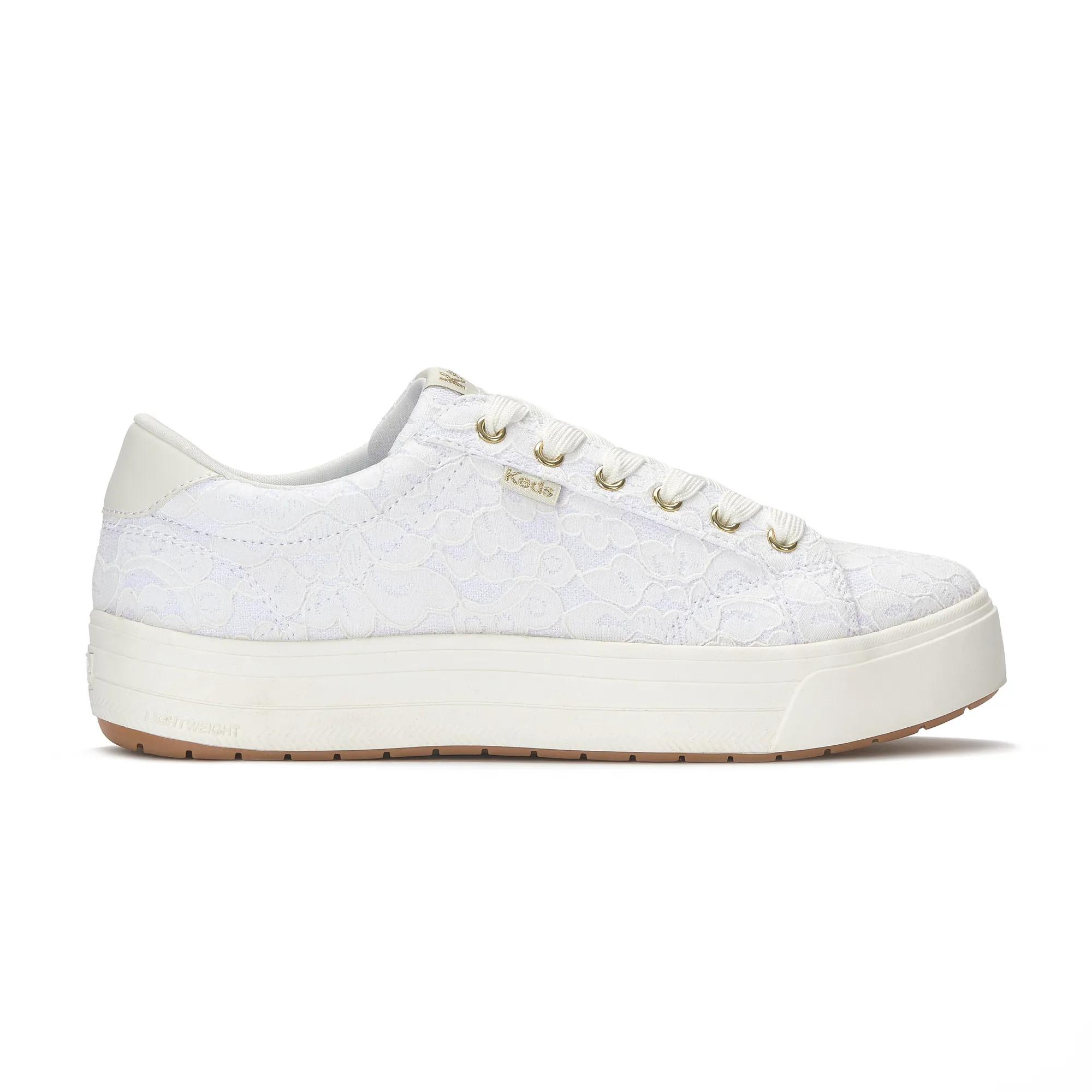 Keds Triple Kick Plateau - Scarpe Donna Slip-on Con Fiocco, Tomaia In Cotone Gros Grain, Bianco, 37.5 EU