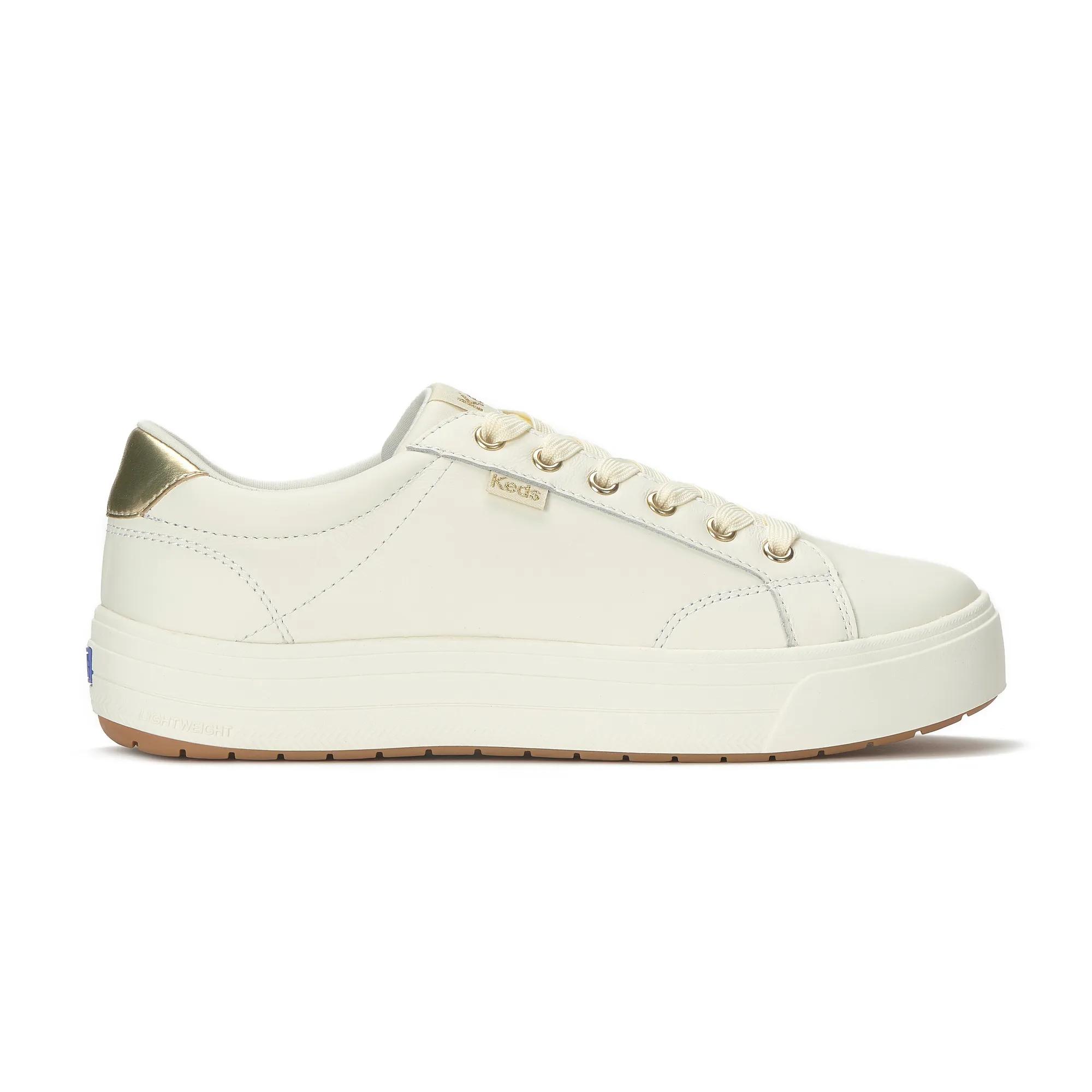Keds Women's Park Leather Lace Up Sneakers in Egret/Gold size 9 - M