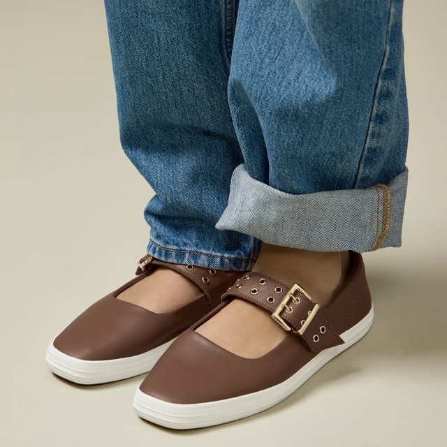 Square Toe Mary Jane Leather Grommet Buckle