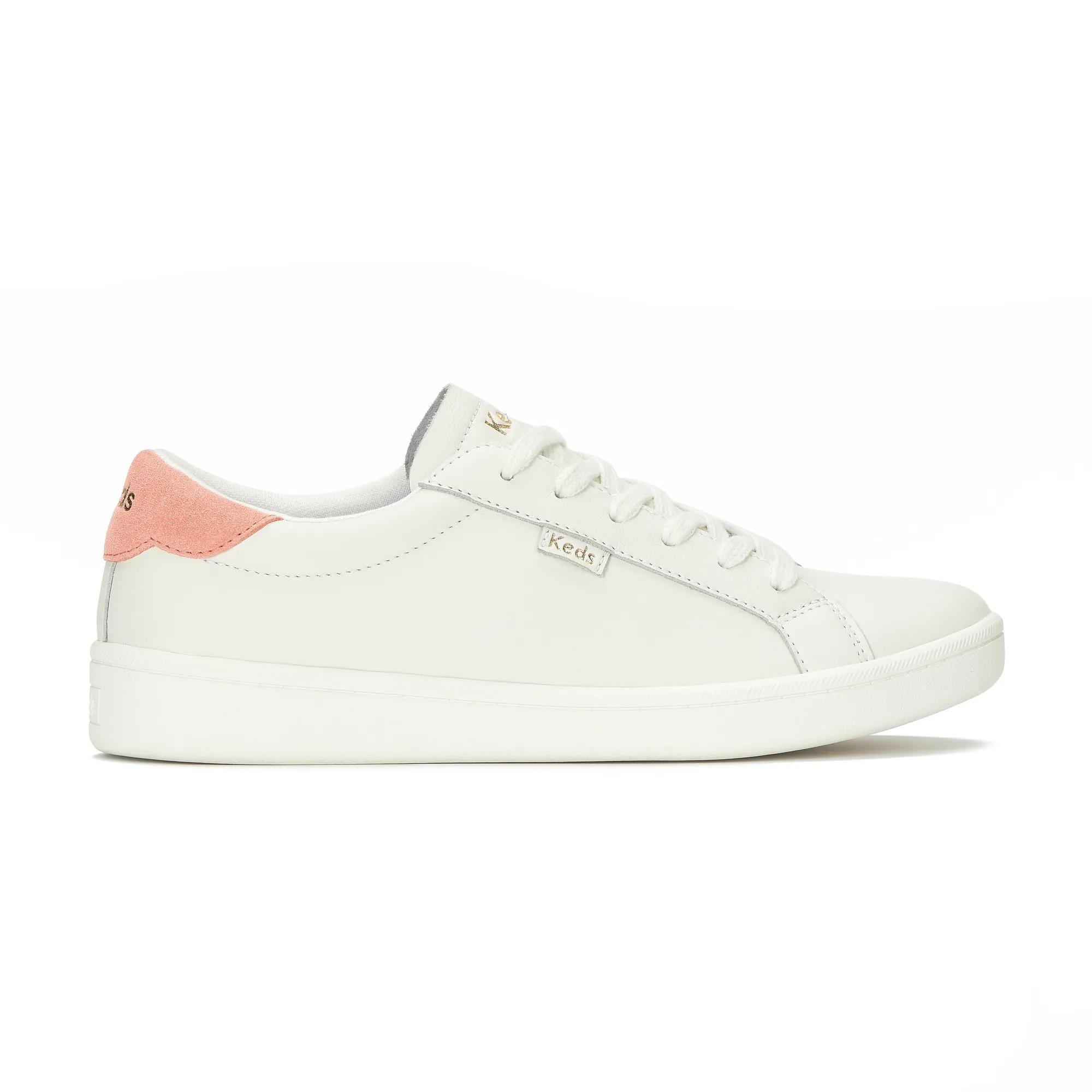Keds Women's Ace II Leather Lace-Up Sneakers in White/Coral size 11 - M