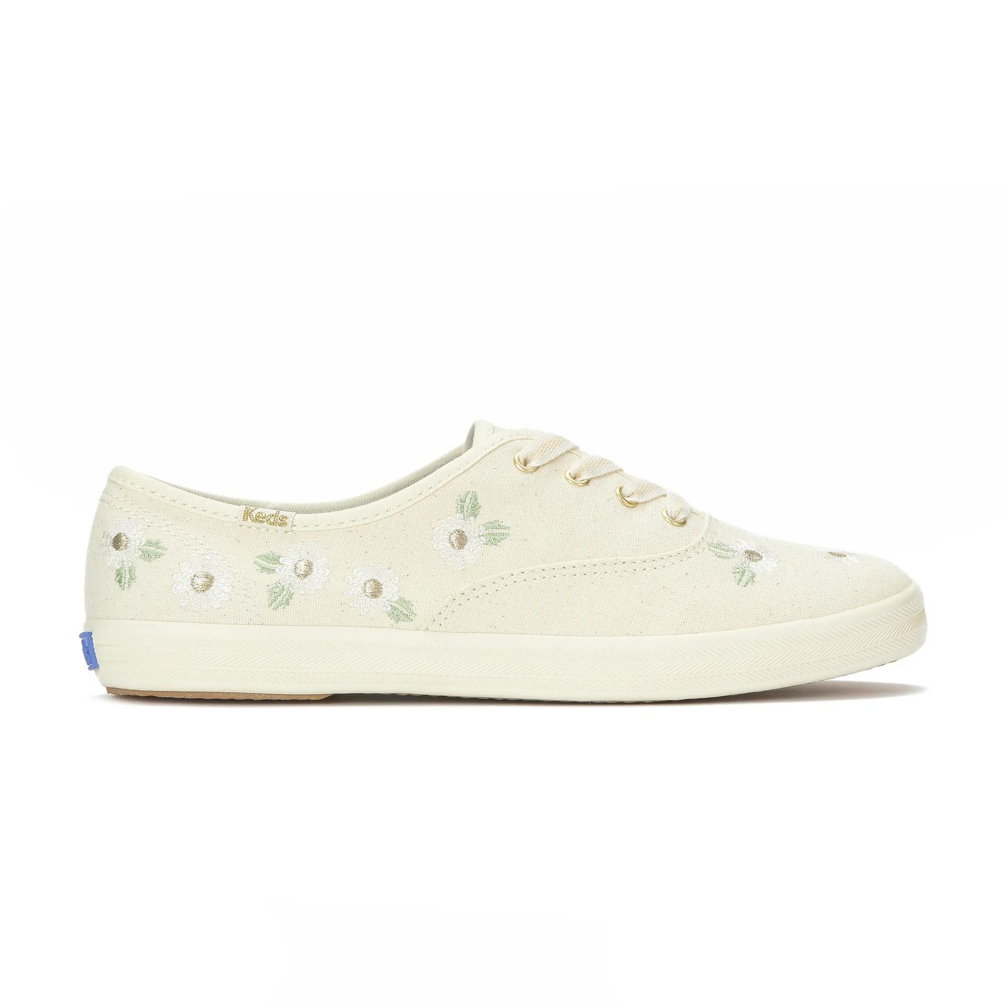 Keds Women's Champion Canvas Floral Embroidery Lace-Up Sneakers in Egret size 8.5 - M