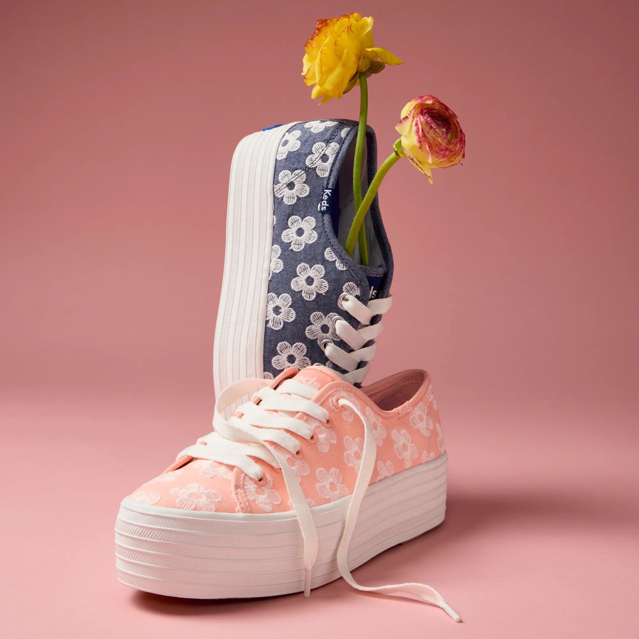 Triple Up Canvas Floral Embroidery Lace-Up