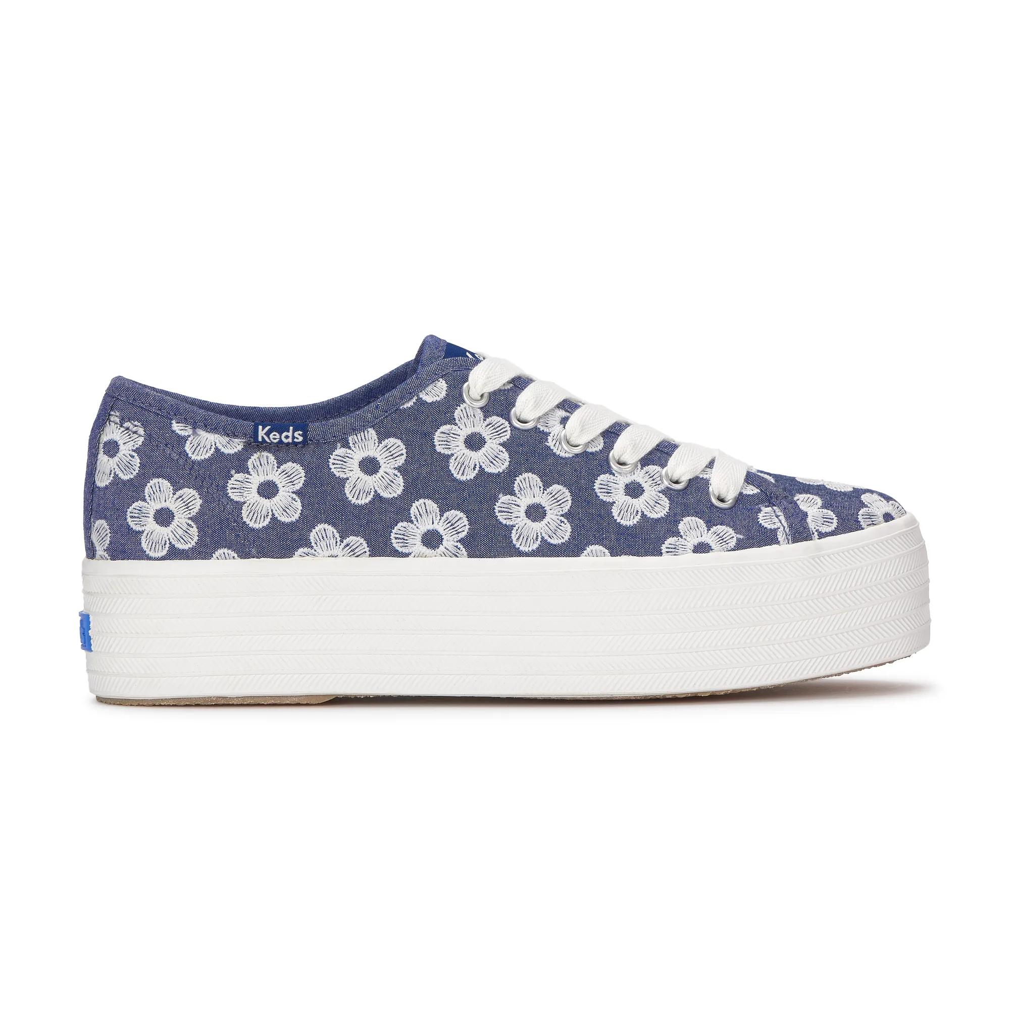 Triple Up Chambray Floral Embroidery Lace-Up Sneakers