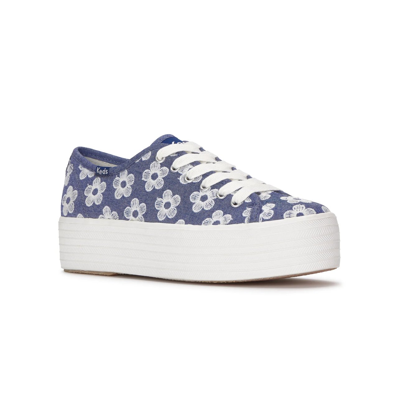 Triple Up Chambray Floral Embroidery Lace-Up