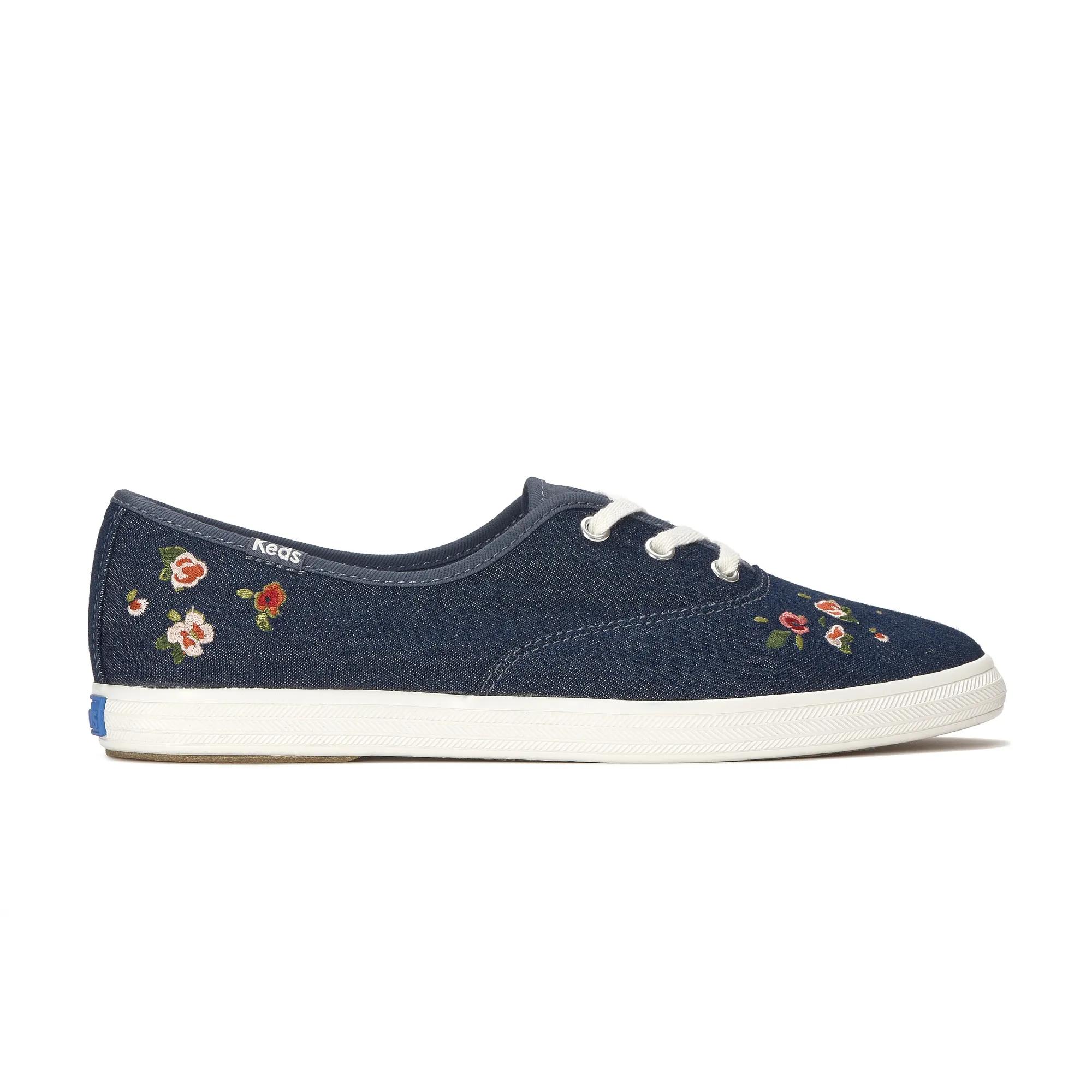 Keds Women's Champion Point Low Denim Ditsy Rose Embroidery Lace-Up Sneakers in Blue size 10 - M