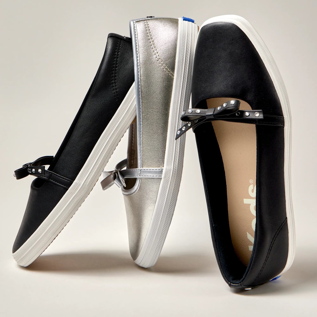 Square Toe Mini Bow Metallic Leather