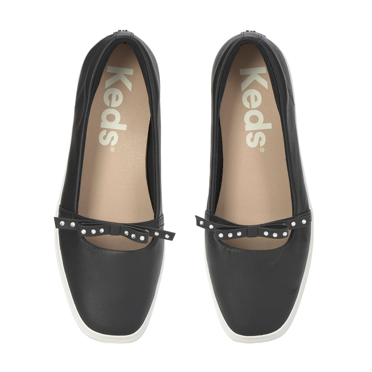 Square Toe Mini Bow Leather Rhinestones