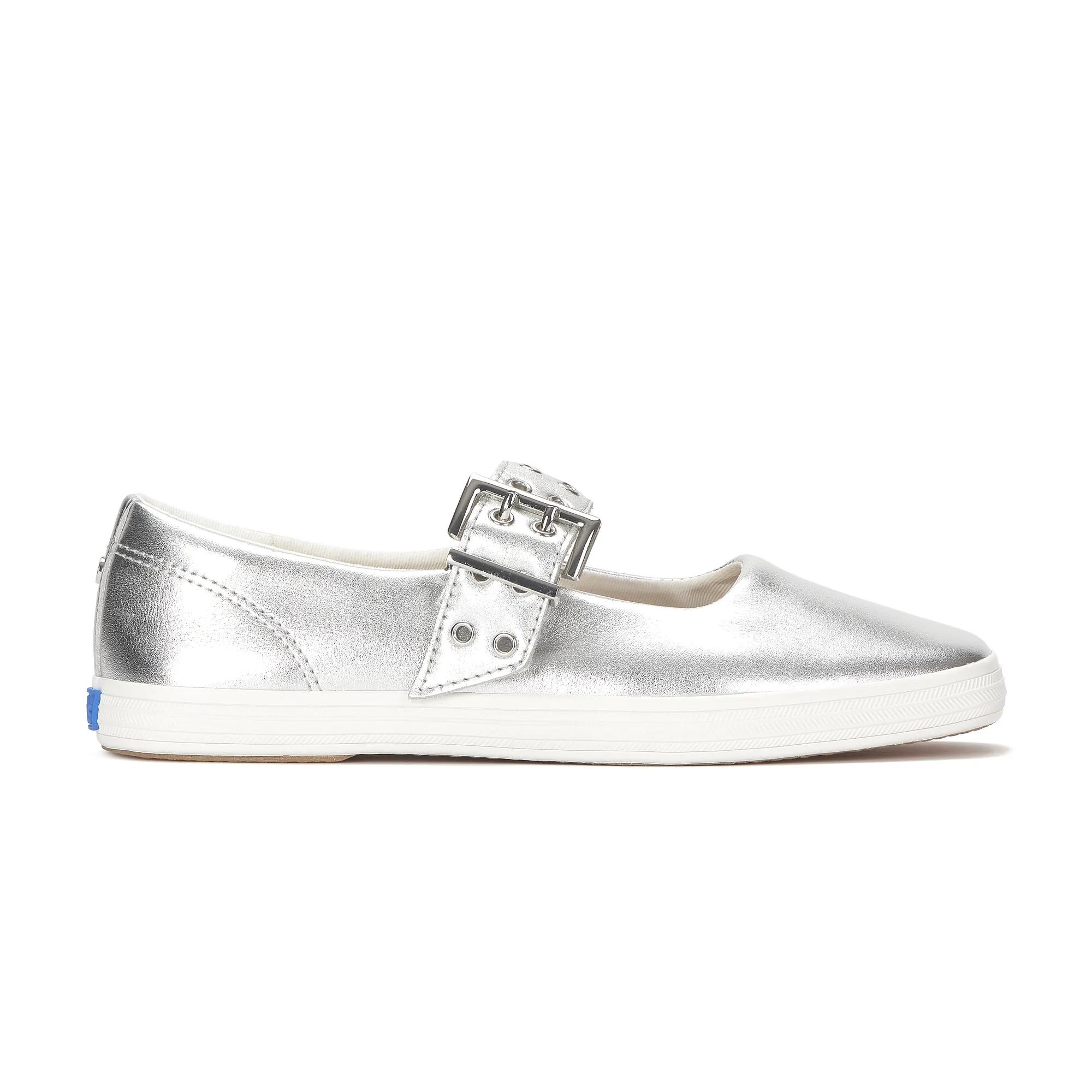 Keds Women's Square Toe Mary Jane Grommet Metallic Leather Sneakers in Silver Metallic size 5 - M