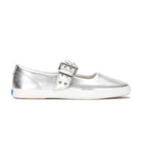 Square Toe Mary Jane Grommet Metallic Leather Silver Metallic view