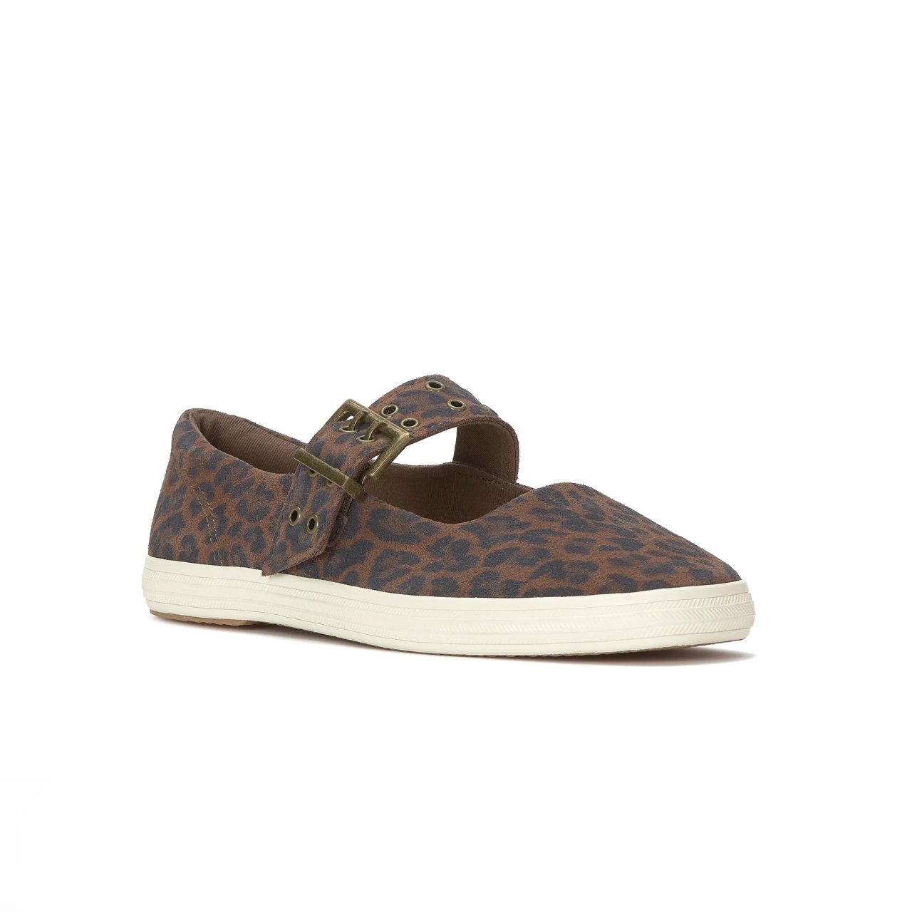 Square Toe Mary Jane Grommet Leopard Suede