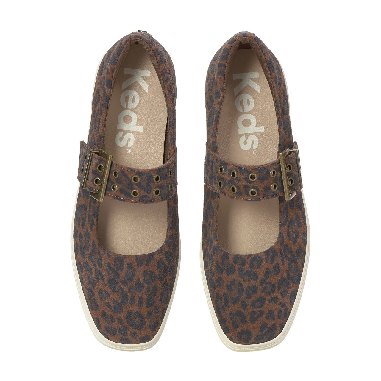Square Toe Mary Jane Grommet Leopard Suede