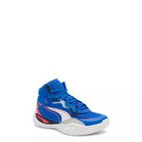 Youth Boys' Playmaker Pro Mid Basketball Sneaker PUMA BLACK/PERSIAN BLUE/FIRE view